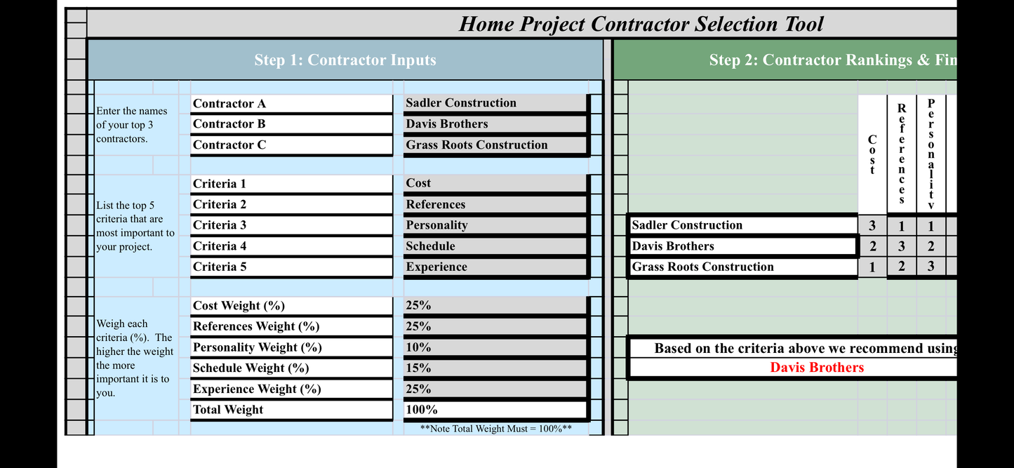 Contractor Selector Tool